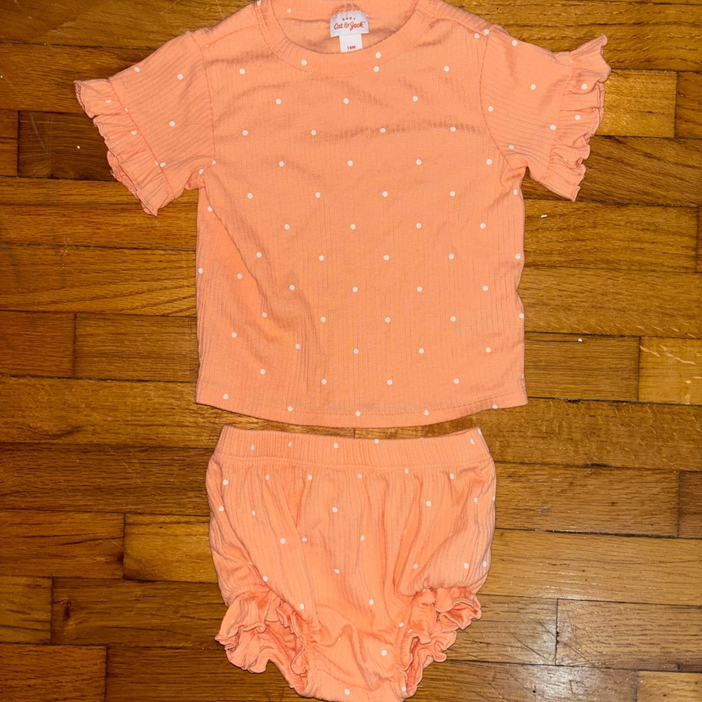NWOT Cat & Jack 18M Orange White Ruffle Matching Set Baby Toddler